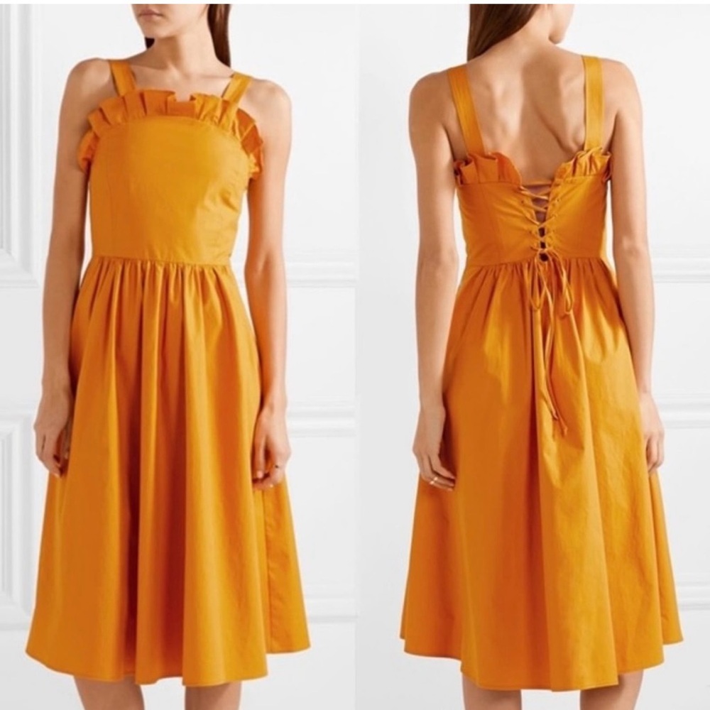 SEA New York sunrise ruffle lace up dress in marigold